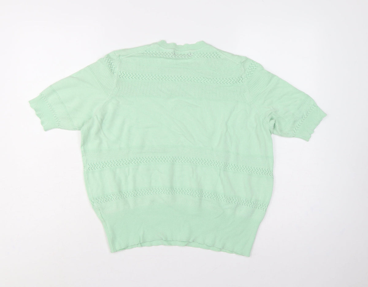 Marks & Spencer Women Green UK 18 Short Sleeve Knit Pullover Jumper