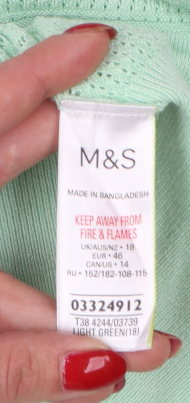 Marks & Spencer Women Green UK 18 Short Sleeve Knit Pullover Jumper
