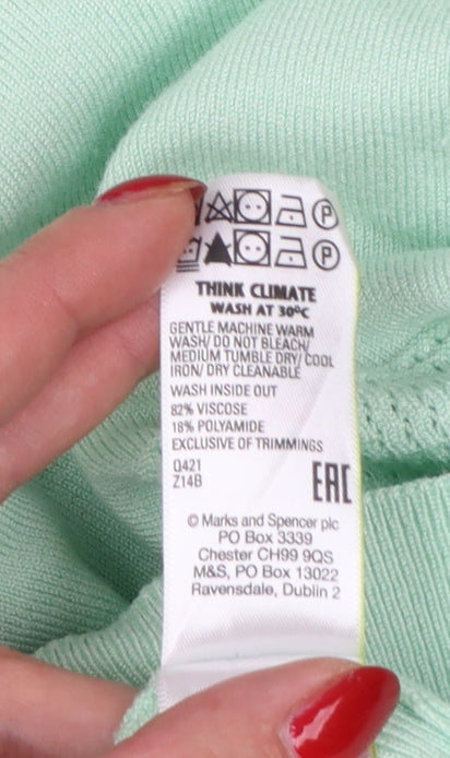 Marks & Spencer Women Green UK 18 Short Sleeve Knit Pullover Jumper
