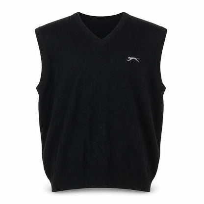 Slazenger Men Black L V-Neck Lambswool Golf Knit Vest Jumper