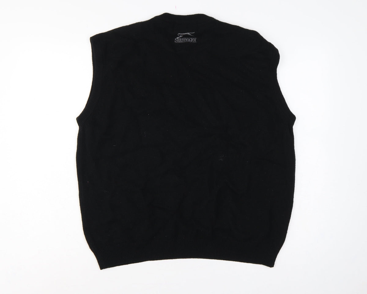 Slazenger Men Black L V-Neck Lambswool Golf Knit Vest Jumper
