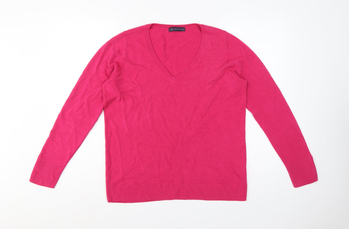 Marks & Spencer Women Pink UK 16 V-Neck Knit Pullover Jumper