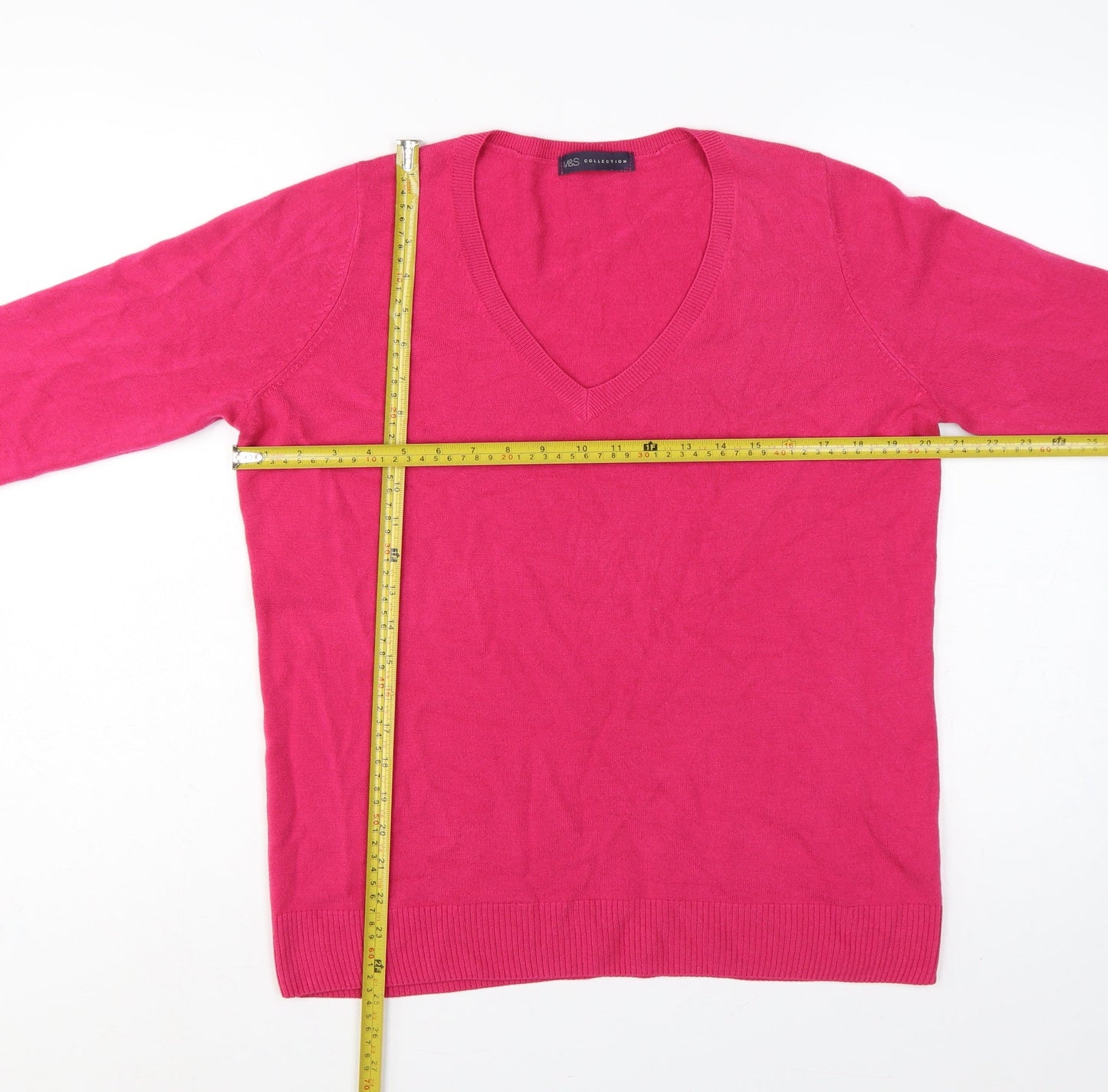 Marks & Spencer Women Pink UK 16 V-Neck Knit Pullover Jumper