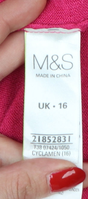 Marks & Spencer Women Pink UK 16 V-Neck Knit Pullover Jumper