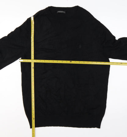 Back view of French Connection Men's Black XL Crew Neck Logo Knit jumper