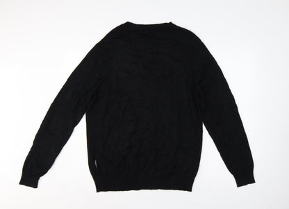 Close-up detail of French Connection Men's Black XL Crew Neck Logo Knit jumper