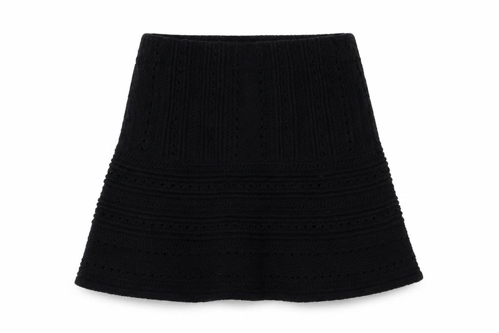 Zara Women Black S A-Line Mini Knit Cotton Blend Lined Skirt