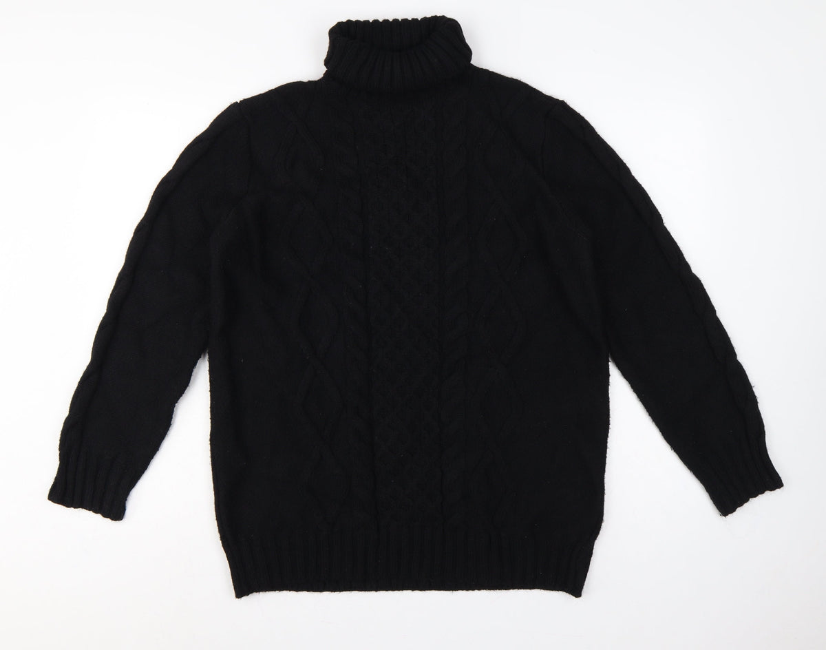 M&S Women Black M Cable Knit Roll Neck Pullover Jumper
