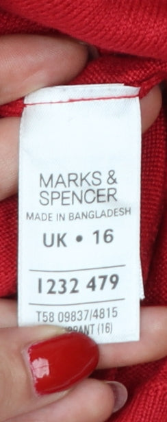 Marks & Spencer Women's Red UK 16 Roll Neck Knit Jumper