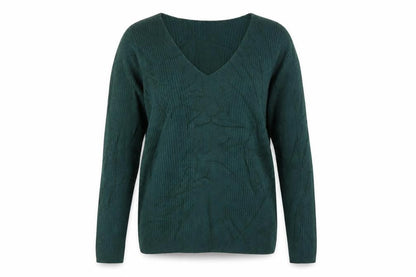 Marks & Spencer Women Green UK 12 V-Neck Rib Knit Acrylic Jumper