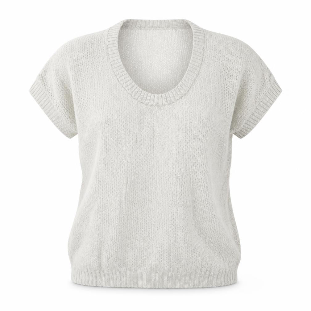 Topshop Women Grey UK 12 Short Sleeve Scoop Neck Open Knit Jumper