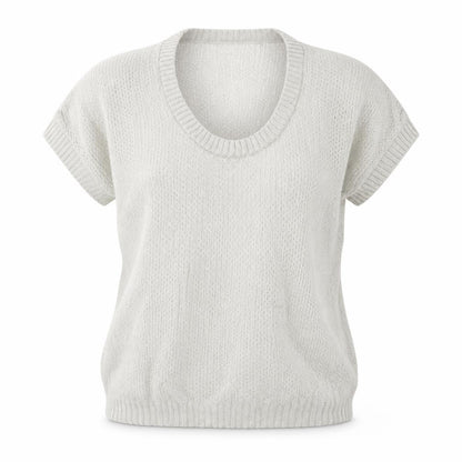 Topshop Women Grey UK 12 Short Sleeve Scoop Neck Open Knit Jumper