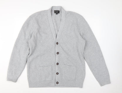 Marks & Spencer Men Grey XL Long Cotton Blend Rib Knit Cardigan