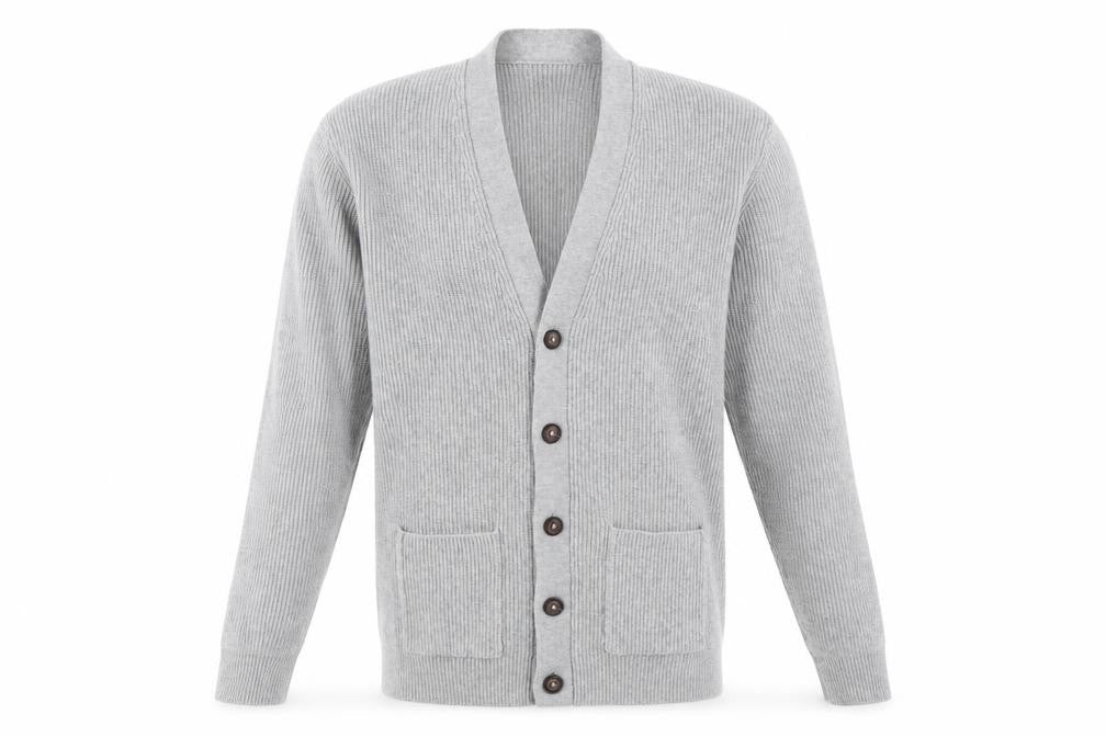 Marks & Spencer Men Grey XL Long Cotton Blend Rib Knit Cardigan