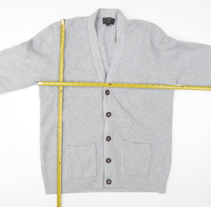 Marks & Spencer Men Grey XL Long Cotton Blend Rib Knit Cardigan