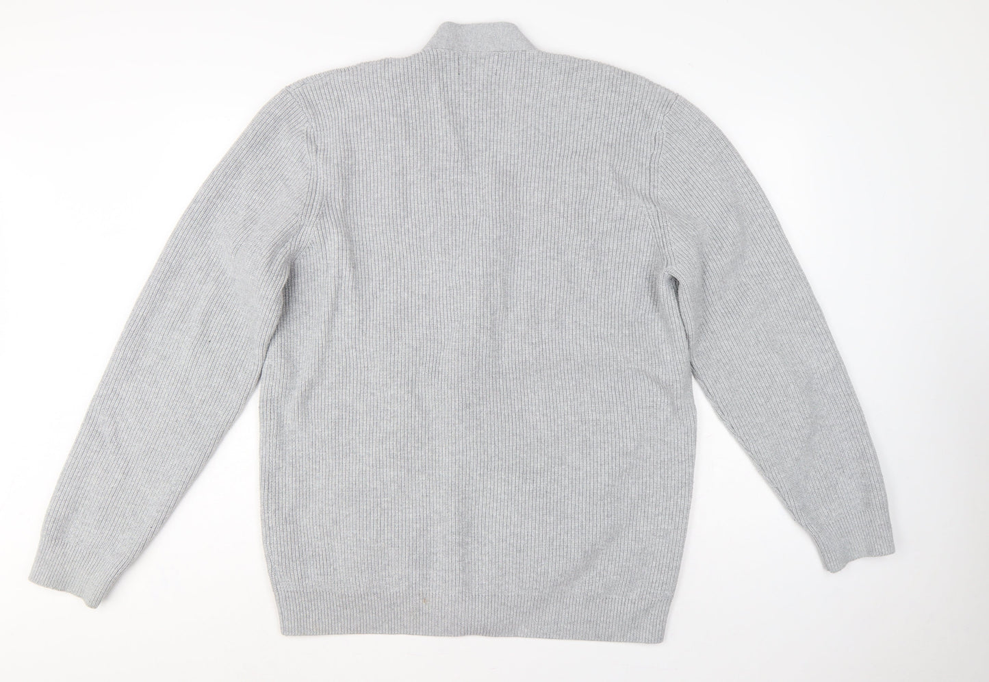 Marks & Spencer Men Grey XL Long Cotton Blend Rib Knit Cardigan