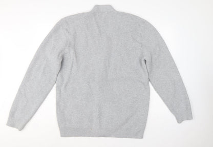 Marks & Spencer Men Grey XL Long Cotton Blend Rib Knit Cardigan