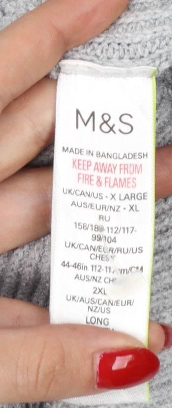 Marks & Spencer Men Grey XL Long Cotton Blend Rib Knit Cardigan