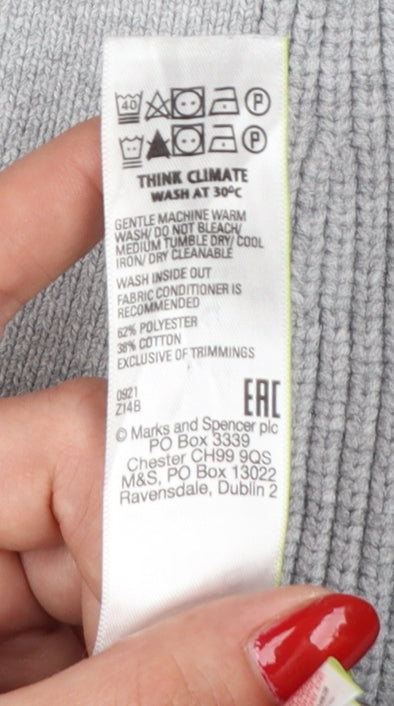 Marks & Spencer Men Grey XL Long Cotton Blend Rib Knit Cardigan