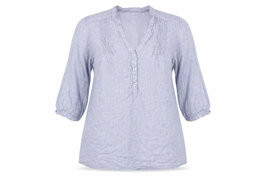 Marks & Spencer Women Blue UK 14 Linen Tunic Blouse Roll Tab Sleeves