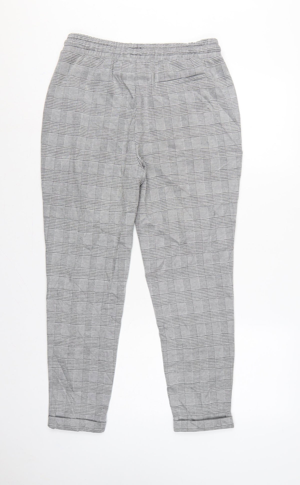 Vivance Women’s Grey Check Tapered Jogger Trousers UK 12 Drawstring