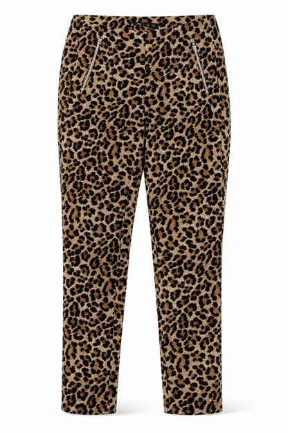 Zara Basic Women Brown Leopard Print Skinny Trousers Size S Zip Pockets