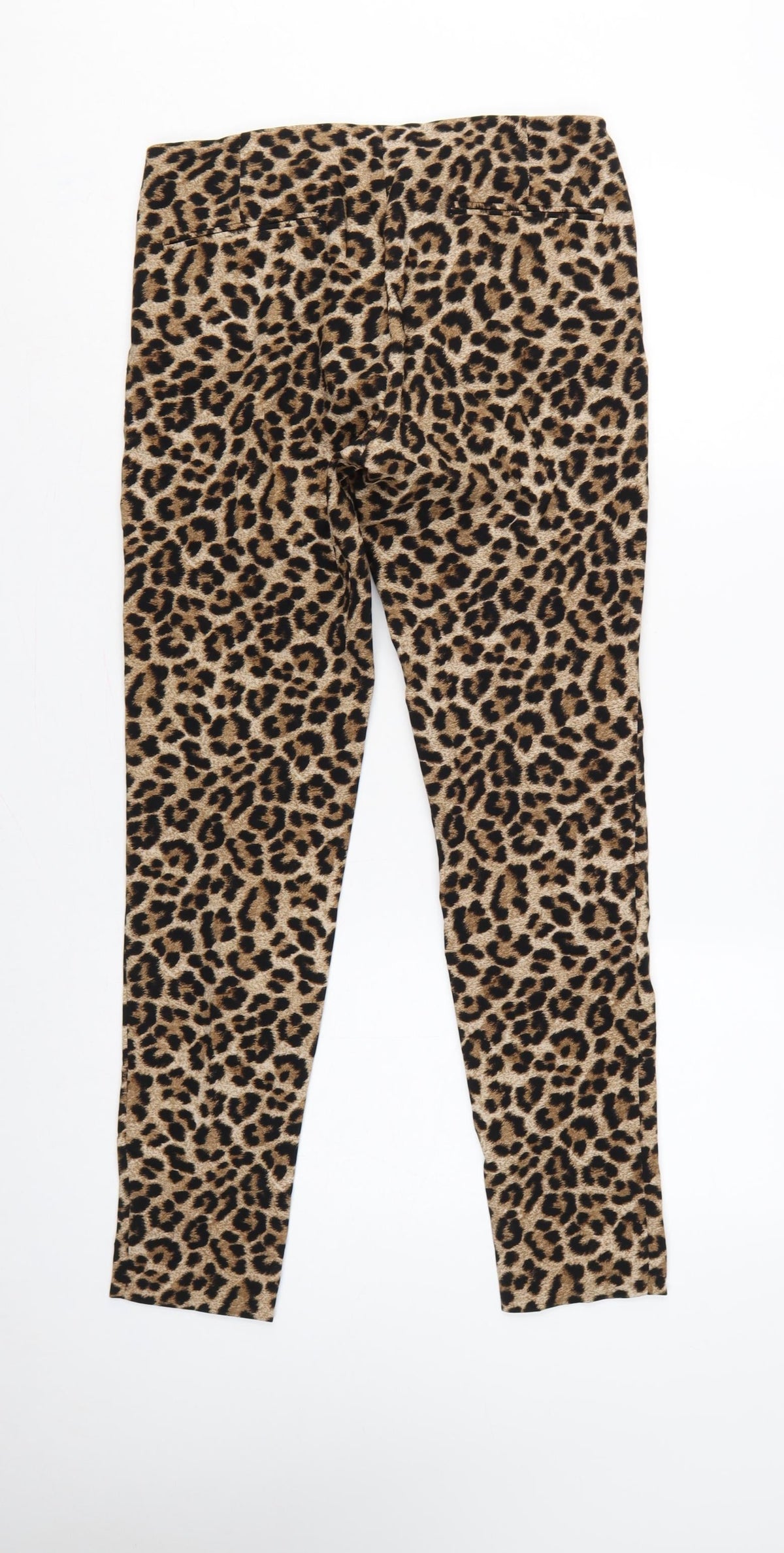 Zara Basic Women Brown Leopard Print Skinny Trousers Size S Zip Pockets