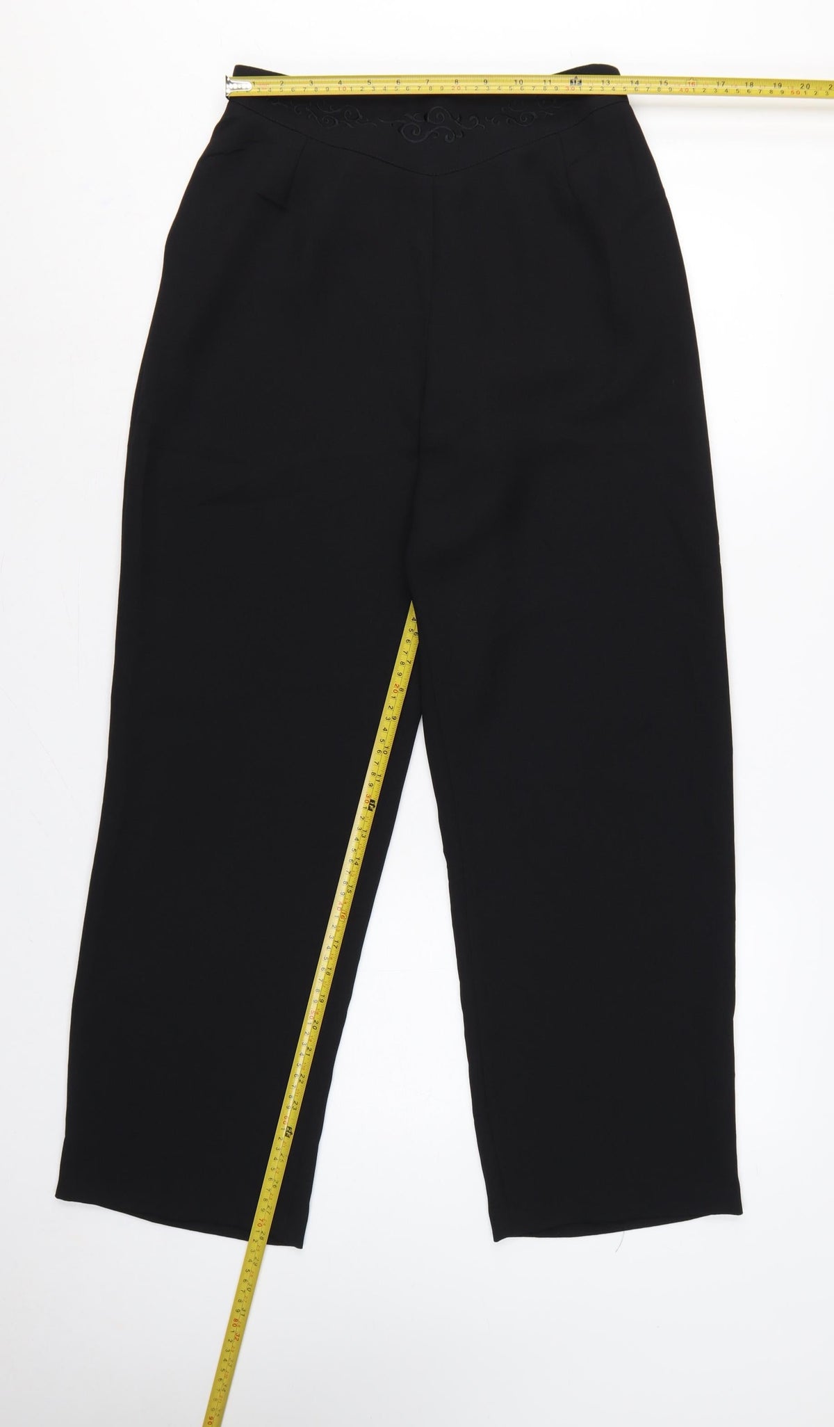Bonmarché Women’s Black Size 12 Straight Leg Embroidered Waist Trousers