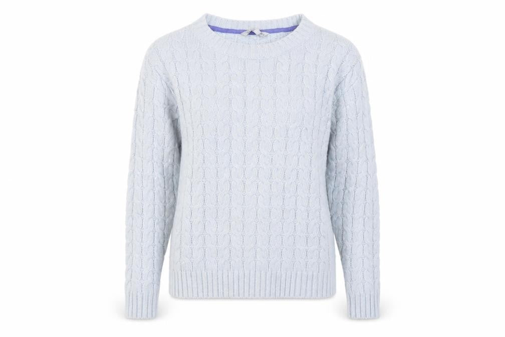 Crew Clothing Co Women Blue UK 14 Cable-Knit Crew Neck Jumper