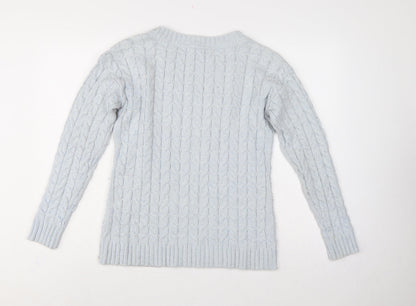 Crew Clothing Women Blue UK 14 Cable-Knit Crew Neck Jumper