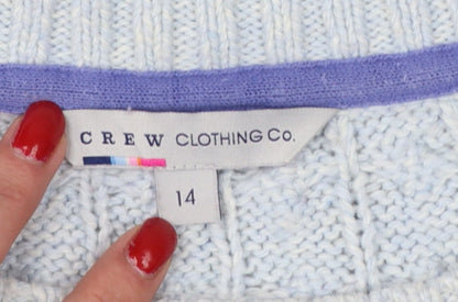 Crew Clothing Women Blue UK 14 Cable-Knit Crew Neck Jumper