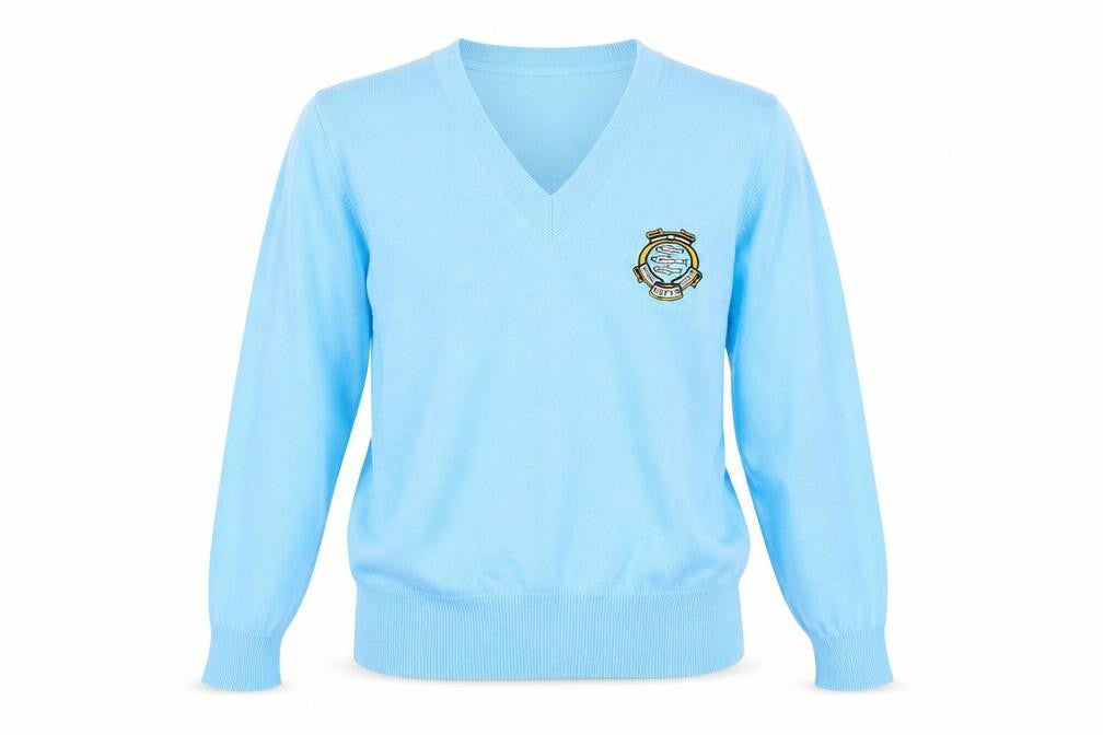 Glenmuir Women Blue M V-Neck Cotton Knit Logo Golf Jumper