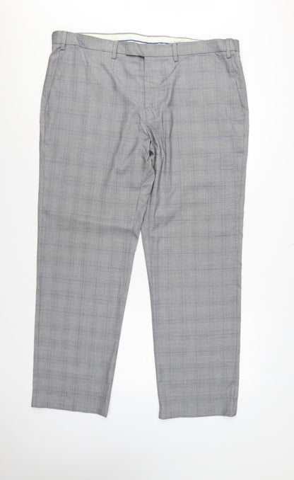 Marks & Spencer Men's Grey 42 Regular Fit Check Dress Trousers