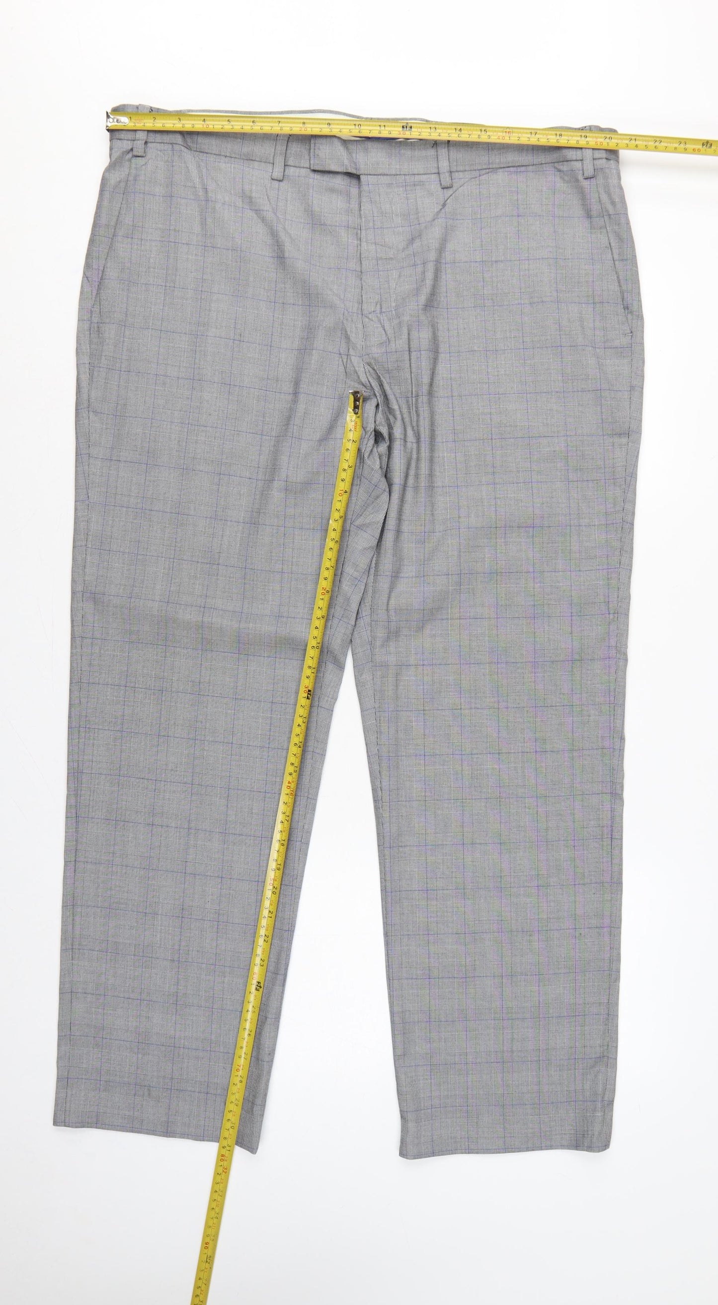 Marks & Spencer Men's Grey 42 Regular Fit Check Dress Trousers