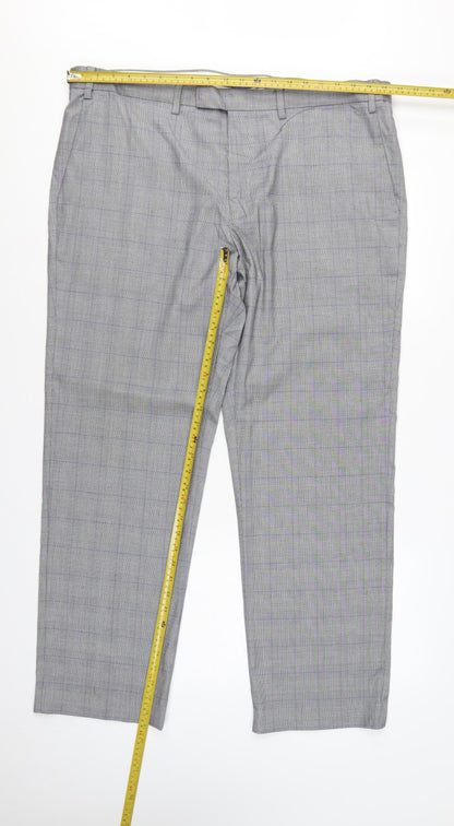 Marks & Spencer Men's Grey 42 Regular Fit Check Dress Trousers