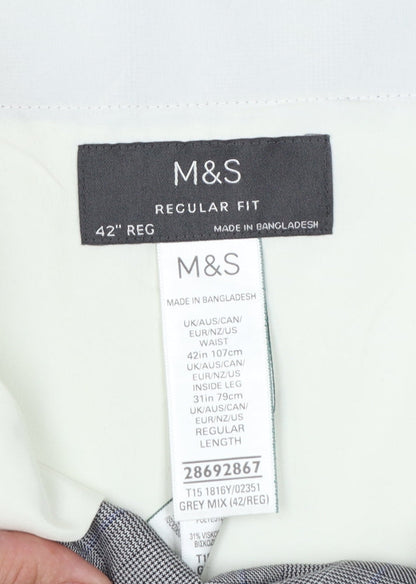 Marks & Spencer Men's Grey 42 Regular Fit Check Dress Trousers