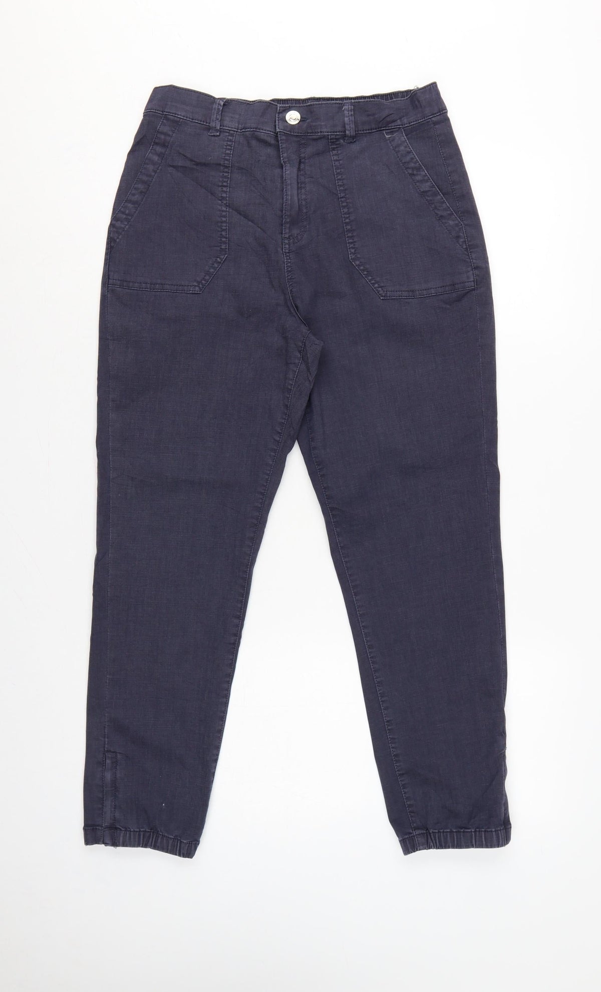 Marks & Spencer Women’s Navy Blue UK 12 Short Cotton Blend Cuffed Jogger Trousers