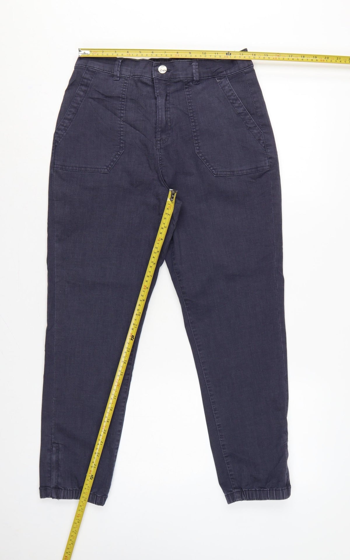 Marks & Spencer Women’s Navy Blue UK 12 Short Cotton Blend Cuffed Jogger Trousers