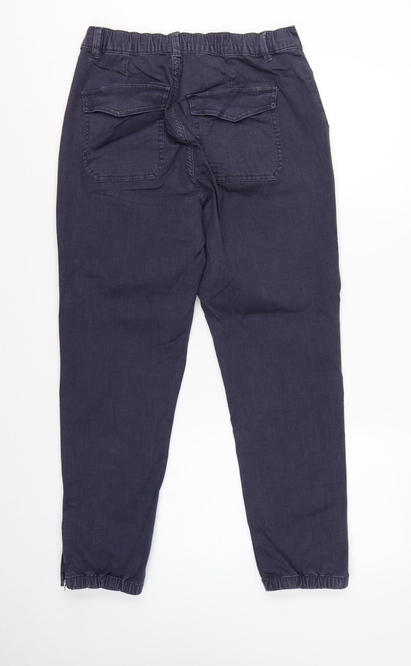 Marks & Spencer Women’s Navy Blue UK 12 Short Cotton Blend Cuffed Jogger Trousers