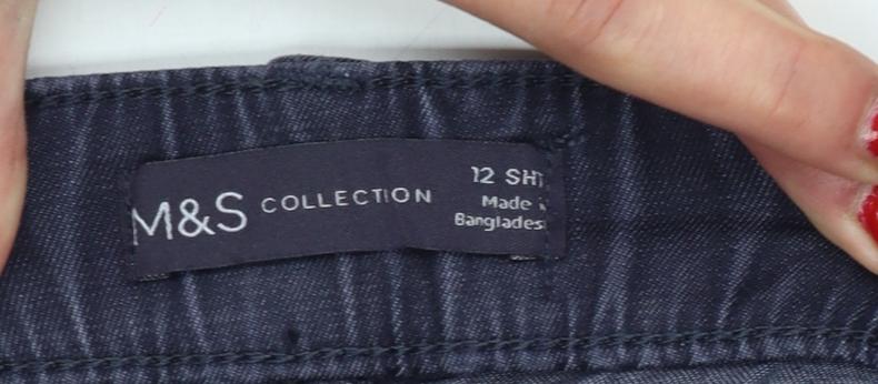 Marks & Spencer Women’s Navy Blue UK 12 Short Cotton Blend Cuffed Jogger Trousers