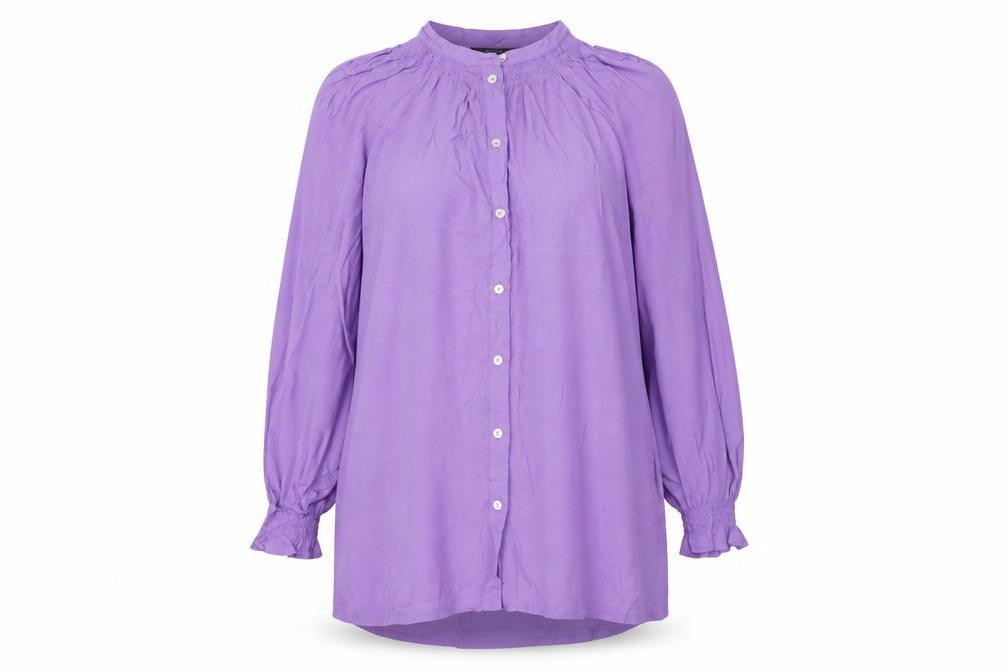 Marks & Spencer Women Purple UK 14 Viscose Tunic Button-Up Blouse