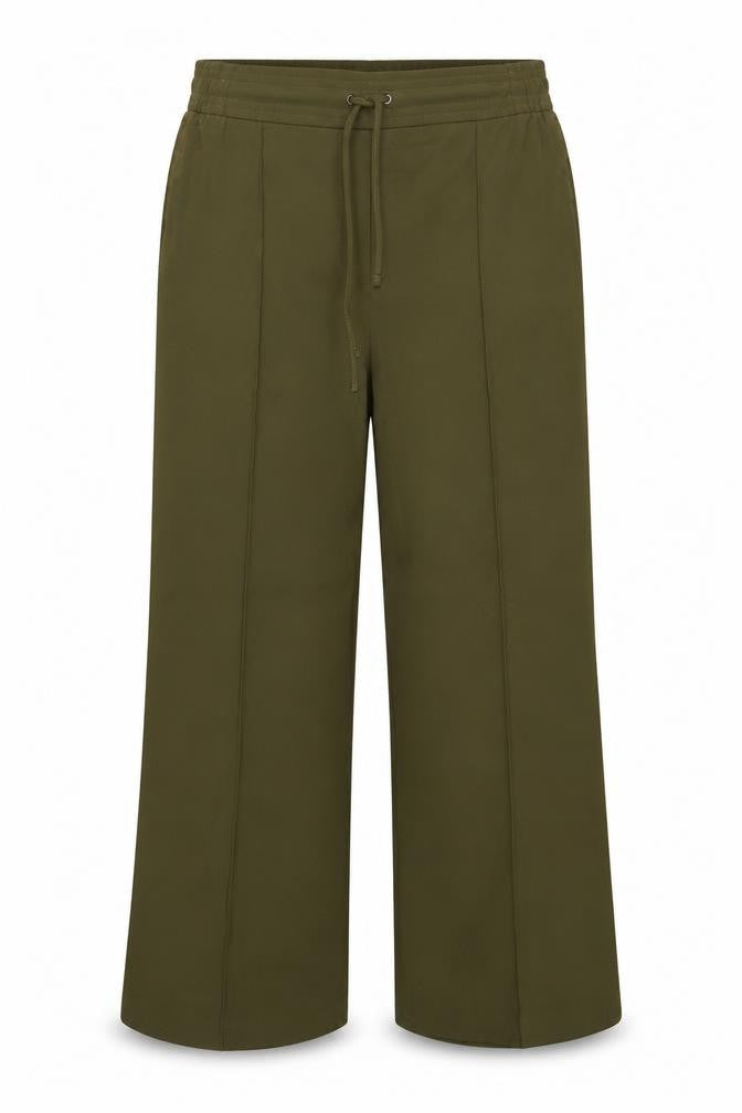 Marks & Spencer Women Green UK 18 Regular Wide-Leg Drawstring Trousers