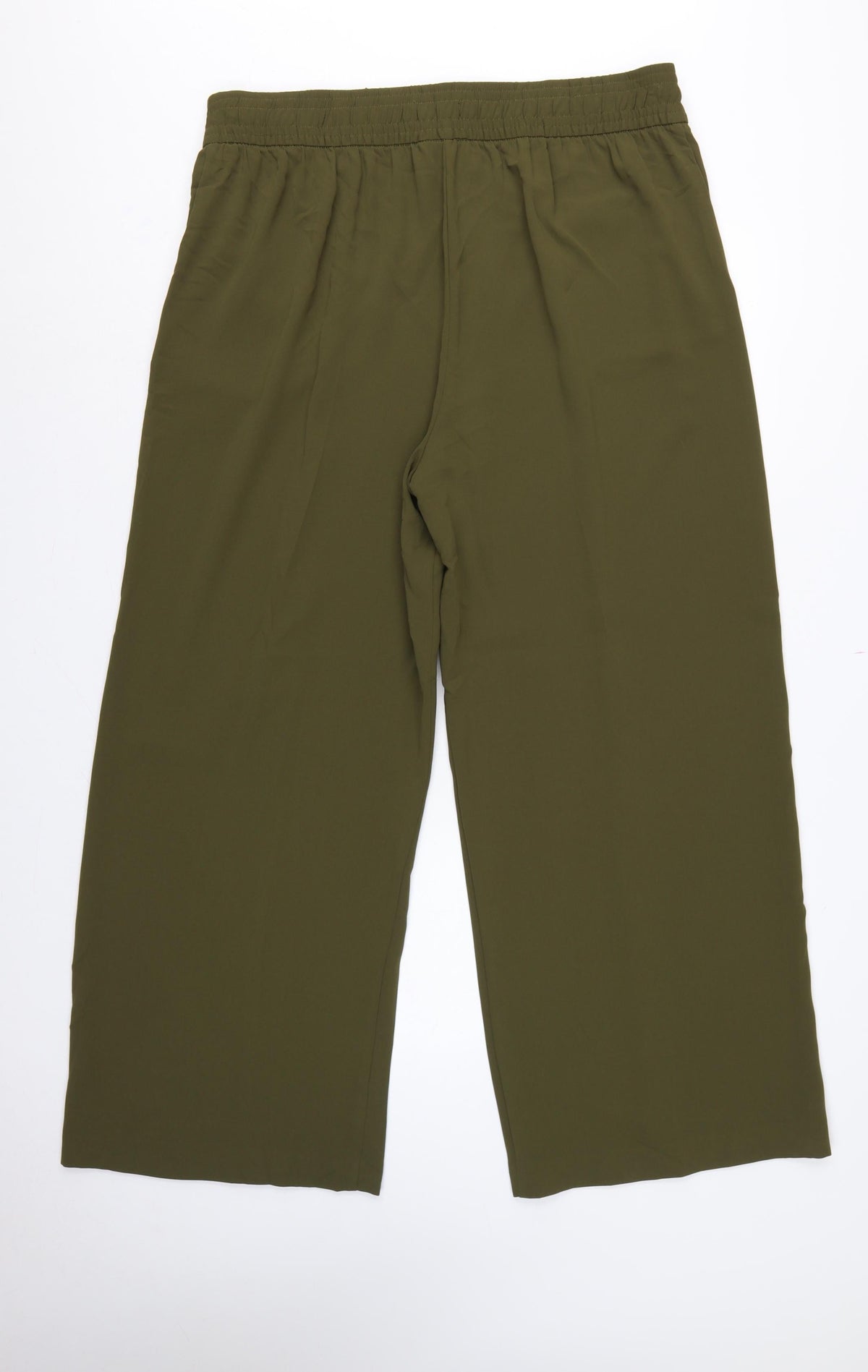 Marks & Spencer Women Green UK 18 Regular Wide-Leg Drawstring Trousers