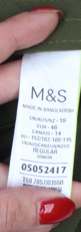 Marks & Spencer Women Green UK 18 Regular Wide-Leg Drawstring Trousers