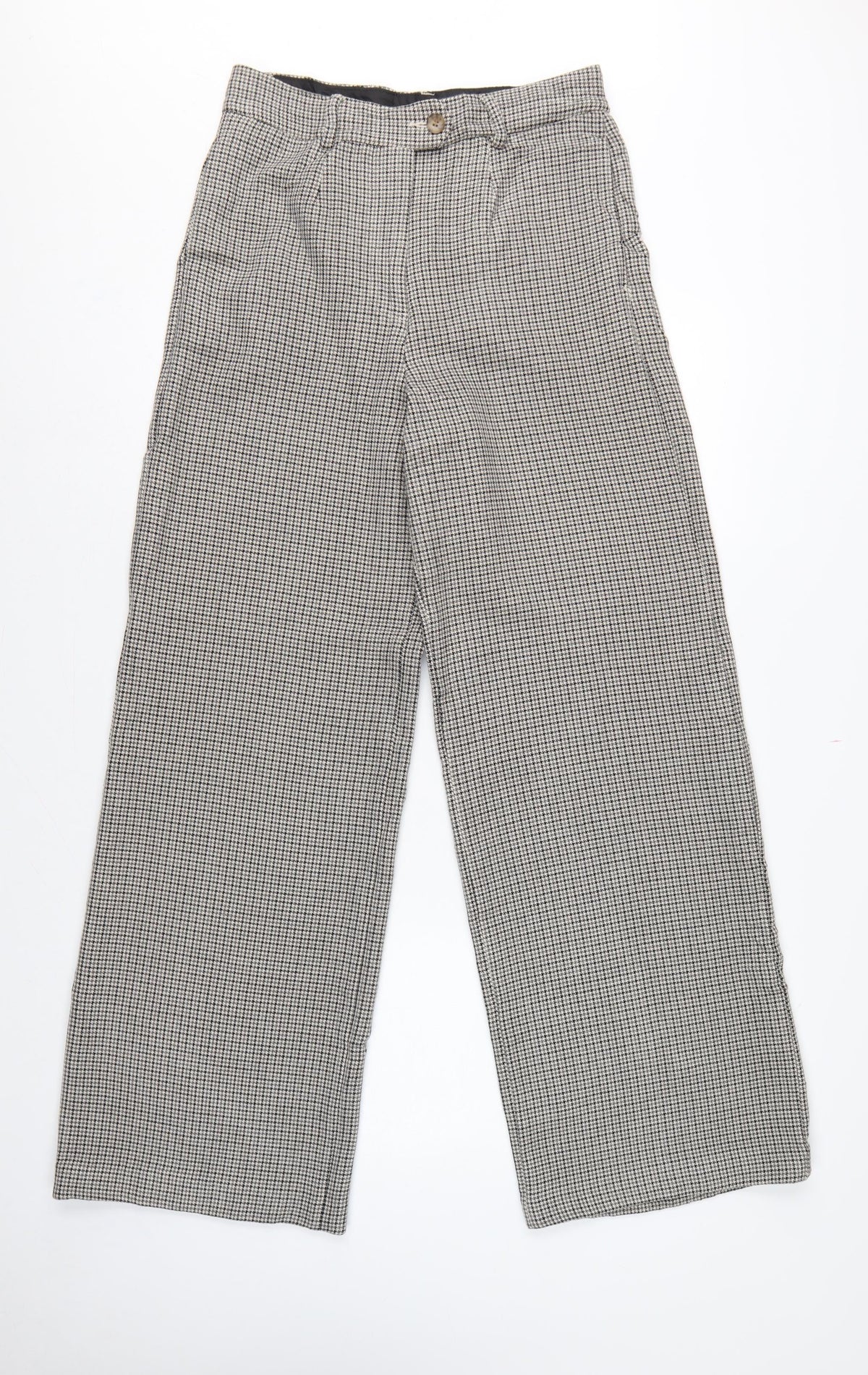 Marks & Spencer Women’s Grey Check Wide-Leg Trousers UK 10 Long