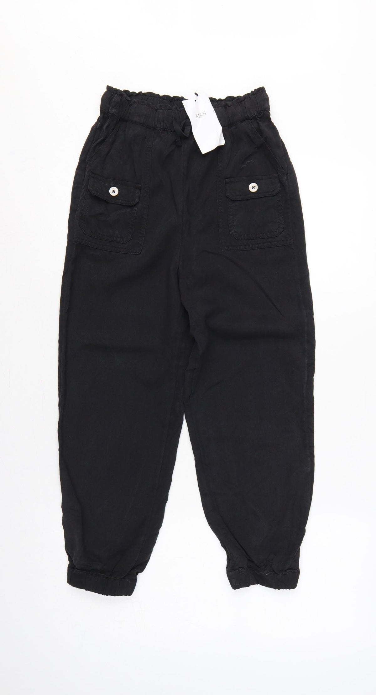Marks & Spencer Girls Black Cargo Trousers 10-11 Years Lyocell Drawstring Pockets