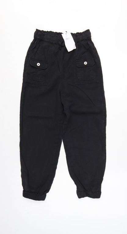 Marks & Spencer Girls Black Cargo Trousers 10-11 Years Lyocell Drawstring Pockets