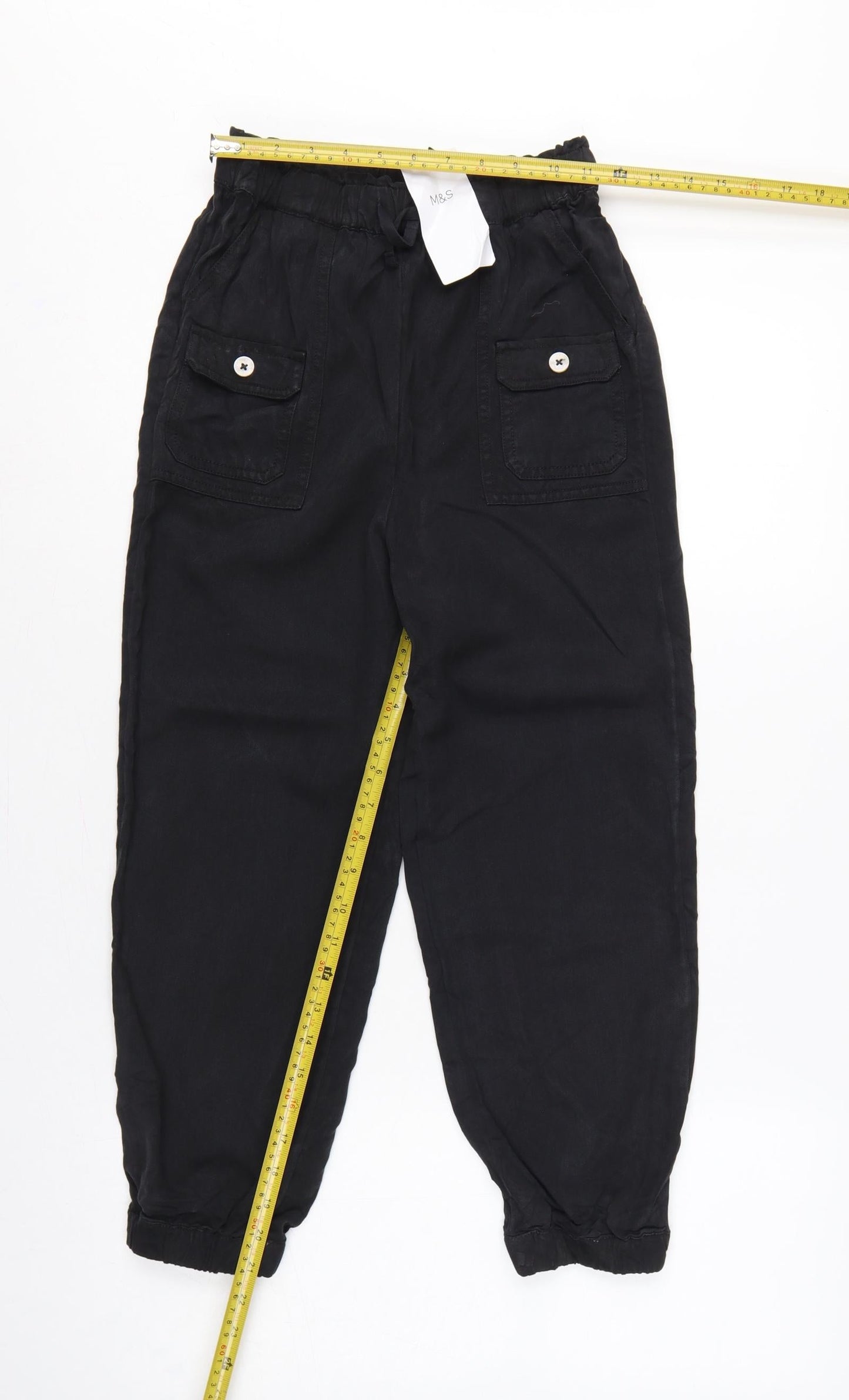 Marks & Spencer Girls Black Cargo Trousers 10-11 Years Lyocell Drawstring Pockets
