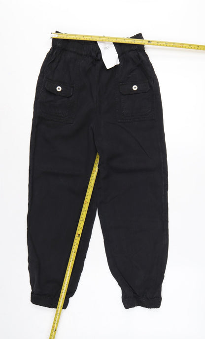 Marks & Spencer Girls Black Cargo Trousers 10-11 Years Lyocell Drawstring Pockets