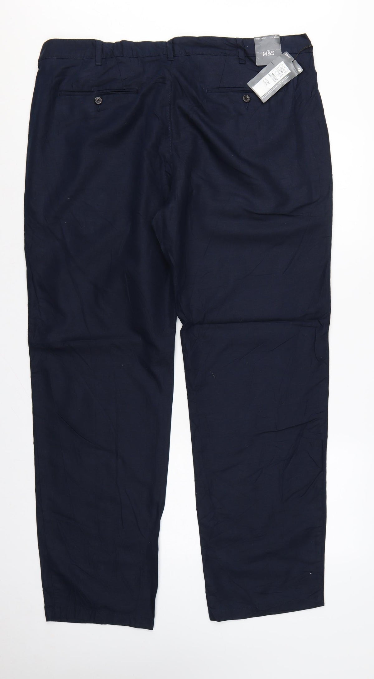Marks & Spencer Men Blue 42 33 Regular Fit Linen Cotton Chino Trousers